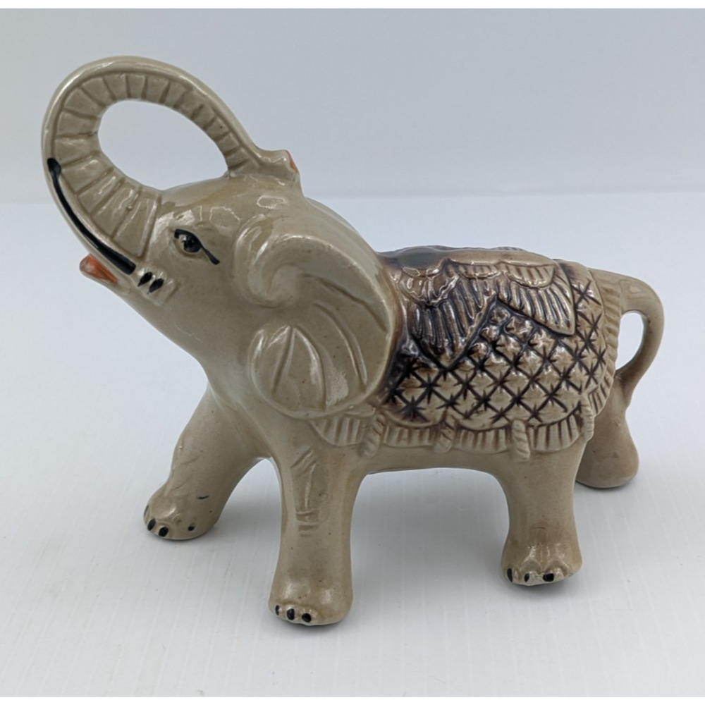 Trunk Up Elephant Figurine Vintage Ceramic Brazil 7”